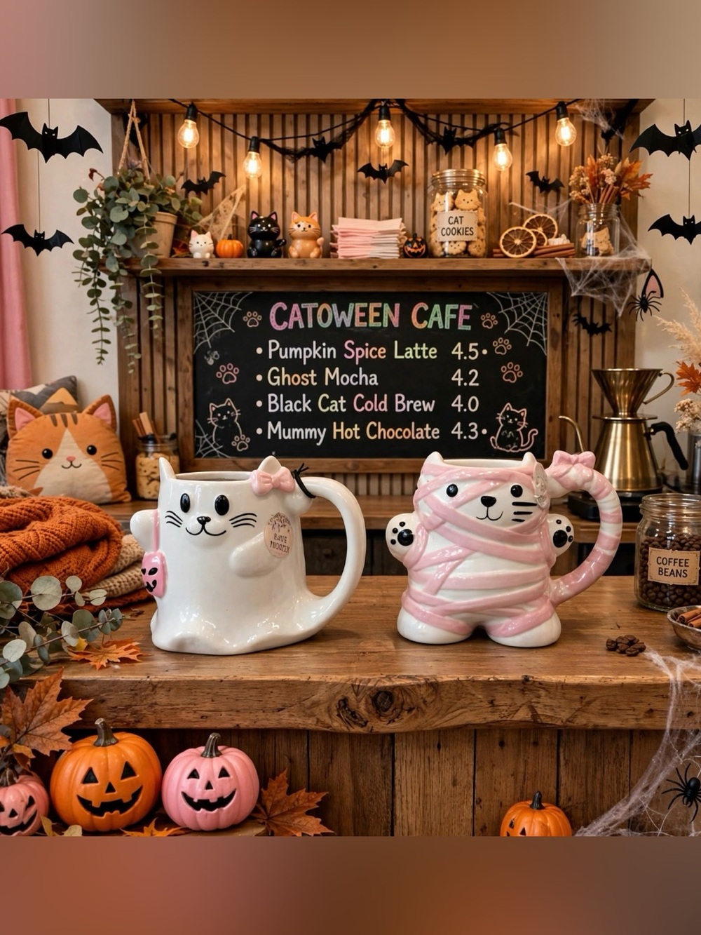 Ghost and Mummy kitty mug set of 2